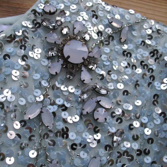 MAC DUGGAL 93932 Blue Flutter Sleeve Sequin High Neck Gown Dress - Picture 9 of 13